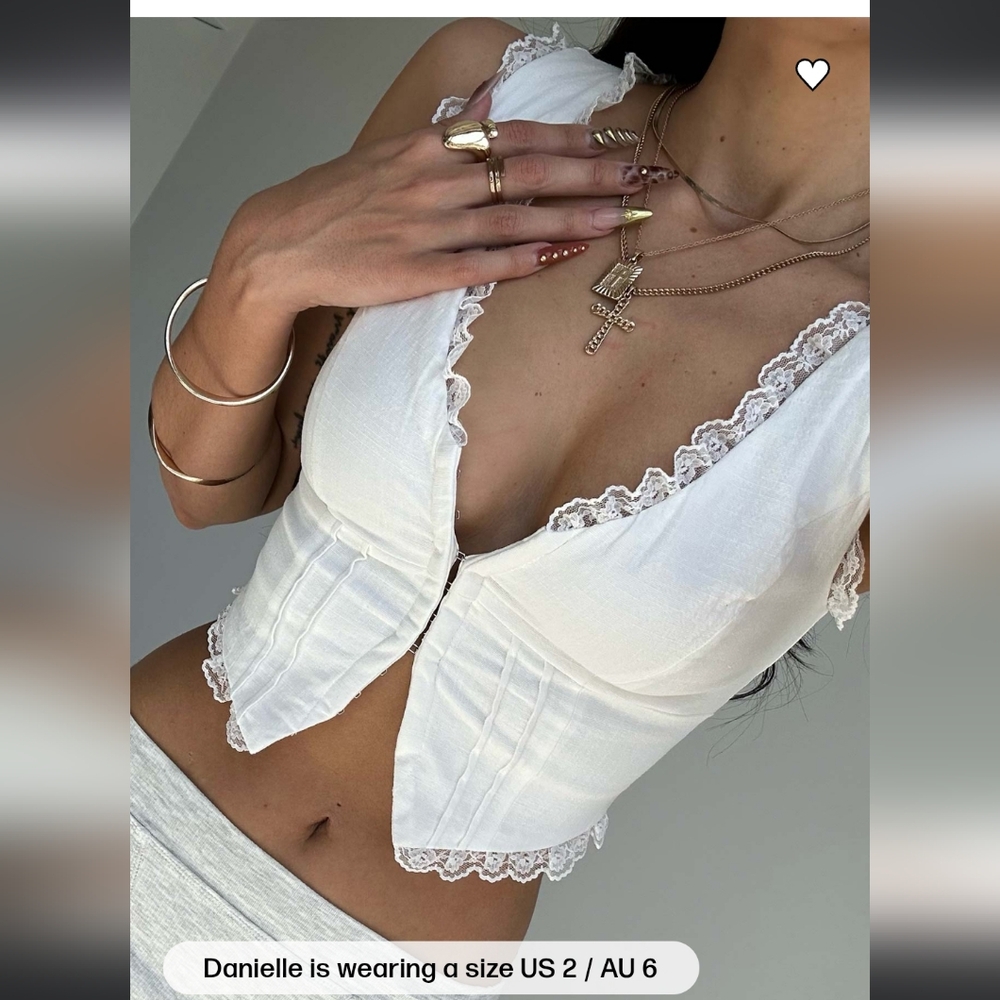 Princess Polly Silvanna White Lace Edged Vest Top